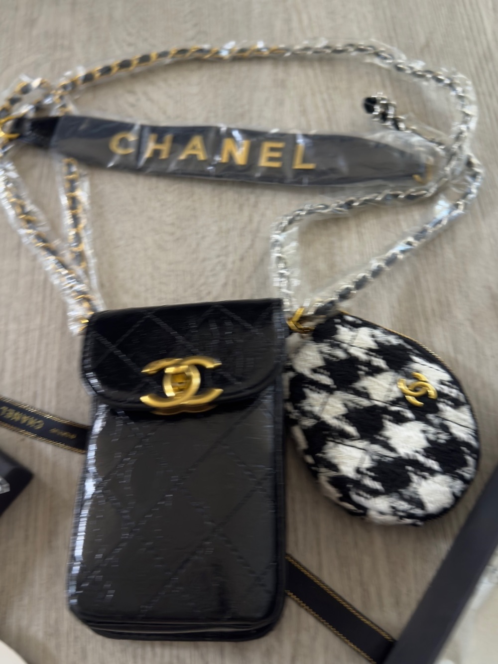 CHANEL Black Logo Tote and Accessory Set with Gold Chain Details - Picture 11 of 16